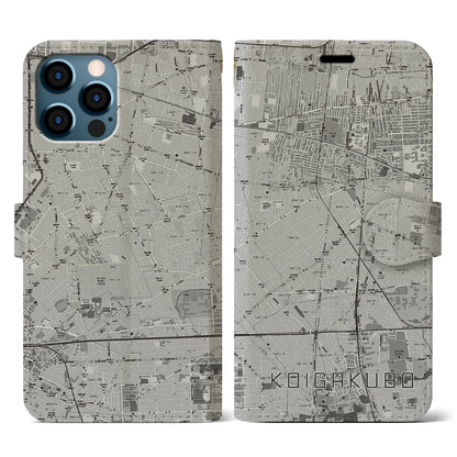 【恋ヶ窪（東京都）】地図柄iPhoneケース（手帳タイプ）モノトーン・iPhone 12 / 12 Pro 用