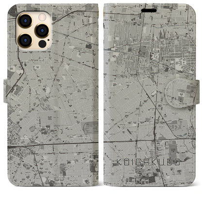 【恋ヶ窪（東京都）】地図柄iPhoneケース（手帳タイプ）モノトーン・iPhone 12 Pro Max 用