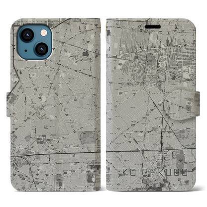 【恋ヶ窪（東京都）】地図柄iPhoneケース（手帳タイプ）モノトーン・iPhone 13 用