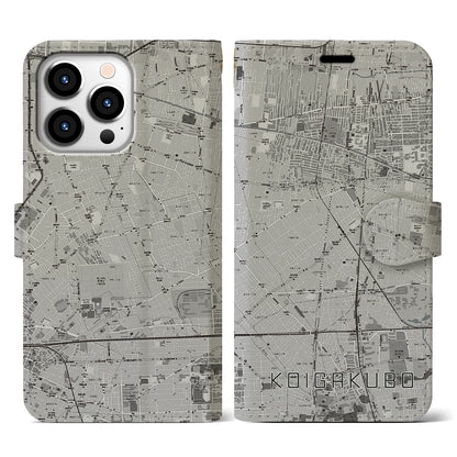 【恋ヶ窪（東京都）】地図柄iPhoneケース（手帳タイプ）モノトーン・iPhone 13 Pro 用