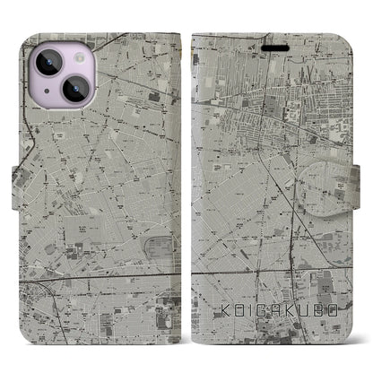 【恋ヶ窪（東京都）】地図柄iPhoneケース（手帳タイプ）モノトーン・iPhone 14 用