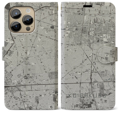 【恋ヶ窪（東京都）】地図柄iPhoneケース（手帳タイプ）モノトーン・iPhone 14 Pro Max 用