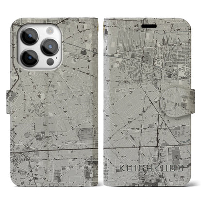 【恋ヶ窪（東京都）】地図柄iPhoneケース（手帳タイプ）モノトーン・iPhone 14 Pro 用