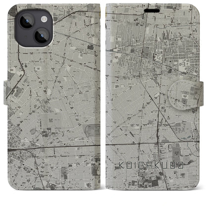 【恋ヶ窪（東京都）】地図柄iPhoneケース（手帳タイプ）モノトーン・iPhone 14 Plus 用