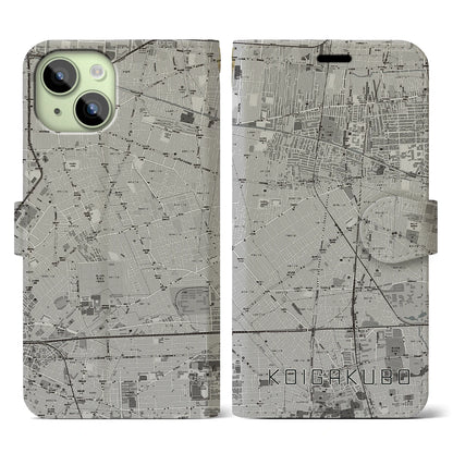 【恋ヶ窪（東京都）】地図柄iPhoneケース（手帳タイプ）モノトーン・iPhone 15 用