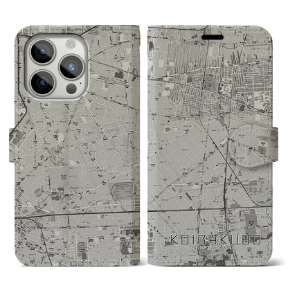 【恋ヶ窪（東京都）】地図柄iPhoneケース（手帳タイプ）モノトーン・iPhone 15 Pro 用