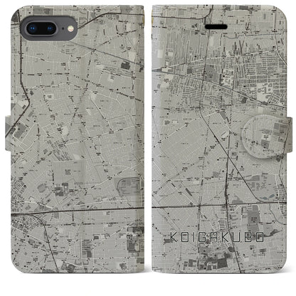 【恋ヶ窪（東京都）】地図柄iPhoneケース（手帳タイプ）モノトーン・iPhone 8Plus /7Plus / 6sPlus / 6Plus 用