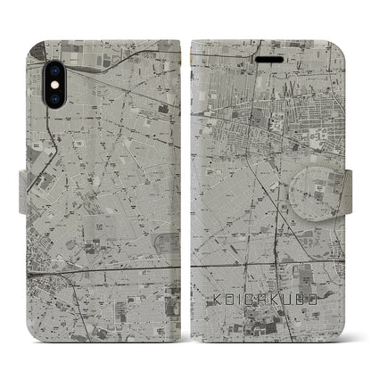 【恋ヶ窪（東京都）】地図柄iPhoneケース（手帳タイプ）モノトーン・iPhone XS / X 用