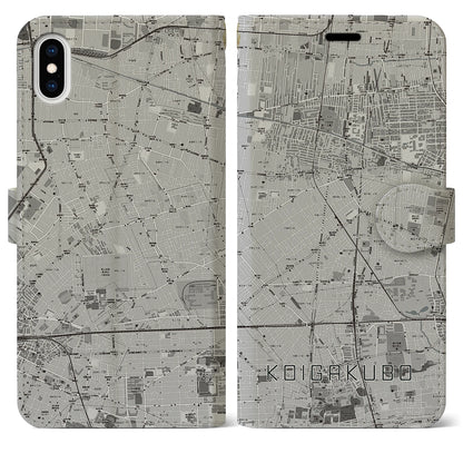 【恋ヶ窪（東京都）】地図柄iPhoneケース（手帳タイプ）モノトーン・iPhone XS Max 用