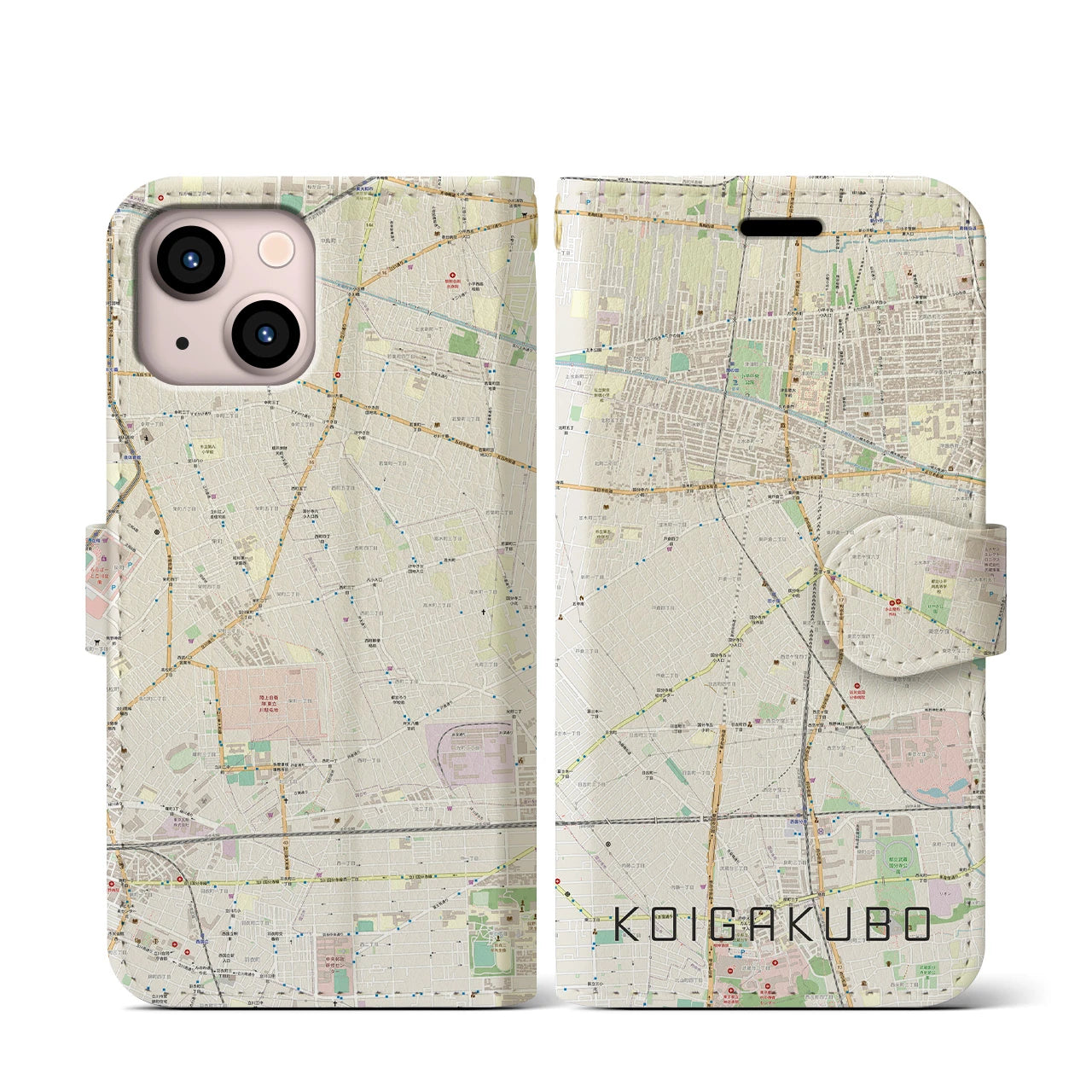 【恋ヶ窪（東京都）】地図柄iPhoneケース（手帳タイプ）