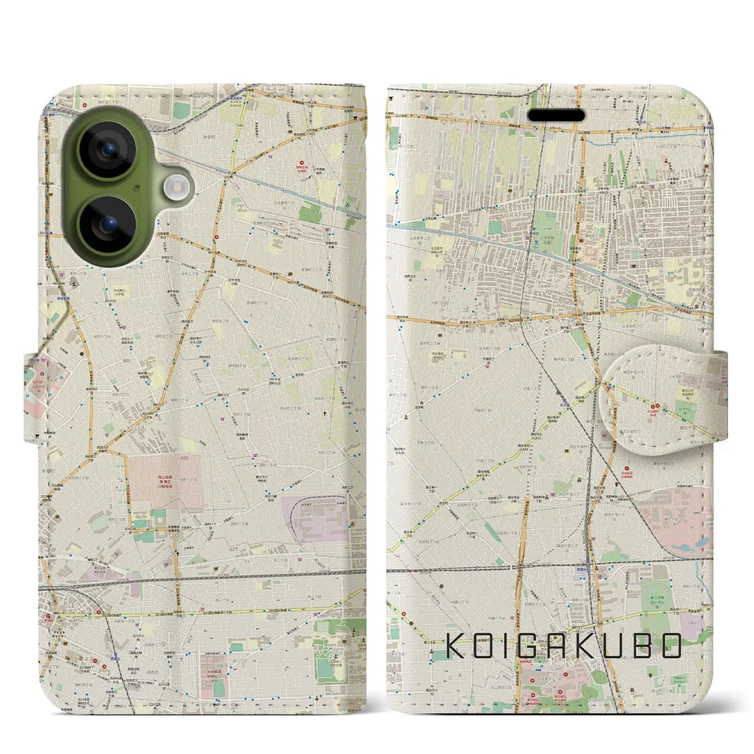 【恋ヶ窪（東京都）】地図柄iPhoneケース（手帳タイプ）モノトーン・iPhone 17 Pro Max 用