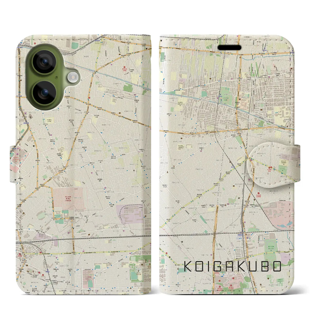 【恋ヶ窪（東京都）】地図柄iPhoneケース（手帳タイプ）