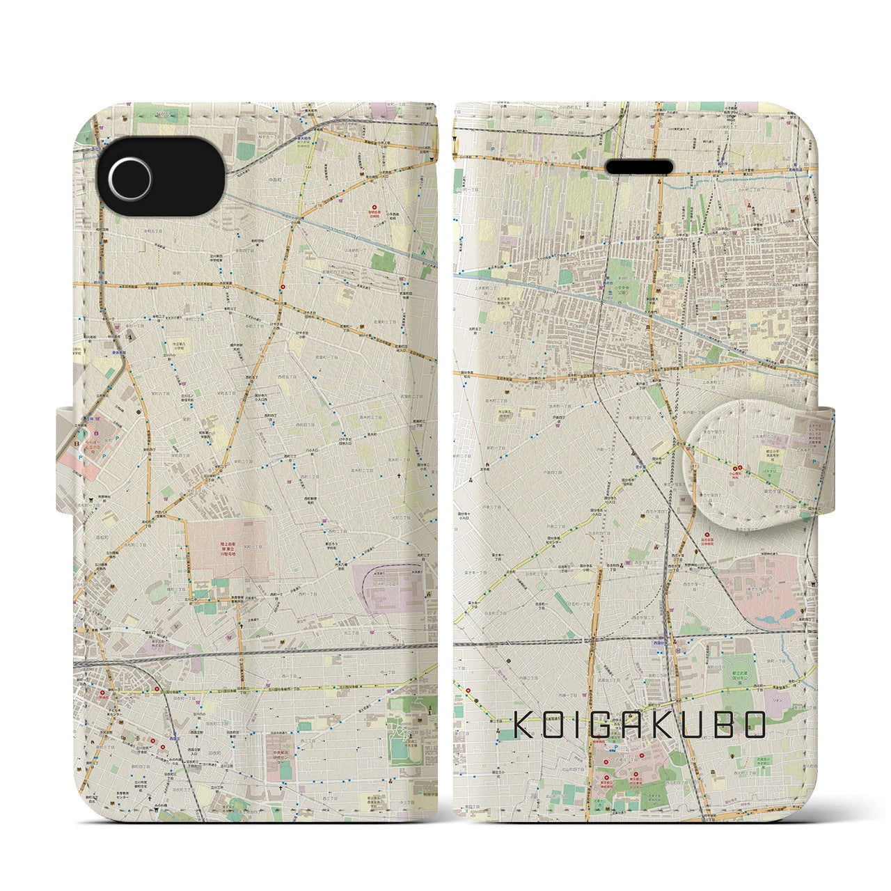 【恋ヶ窪（東京都）】地図柄iPhoneケース（手帳タイプ）