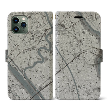 【小岩（東京都）】地図柄iPhoneケース（手帳タイプ）モノトーン・iPhone 11 Pro 用