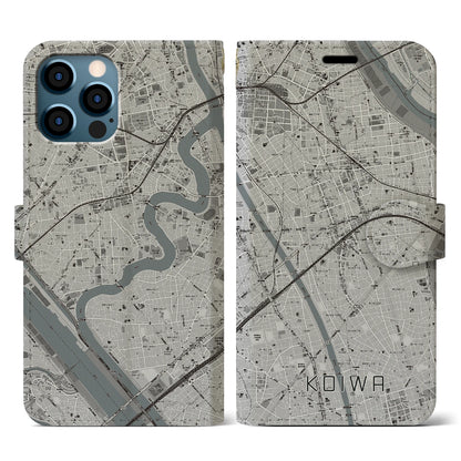 【小岩（東京都）】地図柄iPhoneケース（手帳タイプ）モノトーン・iPhone 12 / 12 Pro 用