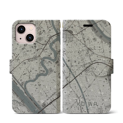 【小岩（東京都）】地図柄iPhoneケース（手帳タイプ）モノトーン・iPhone 13 mini 用