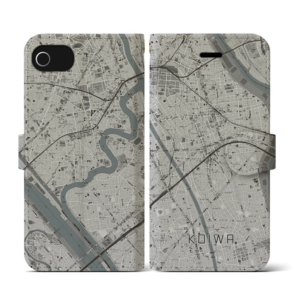 【小岩（東京都）】地図柄iPhoneケース（手帳タイプ）モノトーン・iPhone SE（第3 / 第2世代） / 8 / 7 / 6s / 6 用