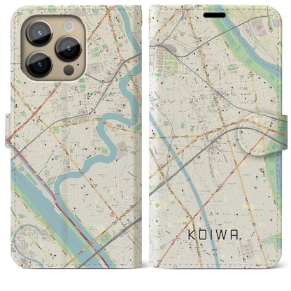 【小岩（東京都）】地図柄iPhoneケース（手帳タイプ）ナチュラル・iPhone 14 Pro Max 用