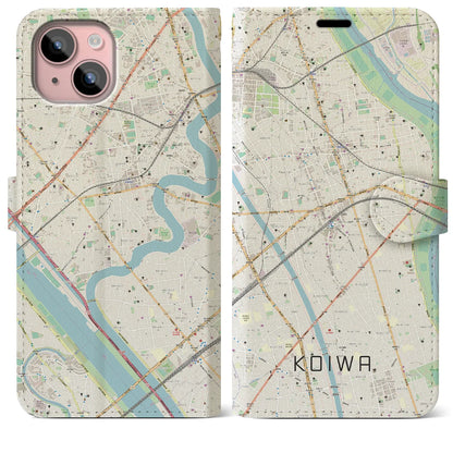 【小岩（東京都）】地図柄iPhoneケース（手帳タイプ）ナチュラル・iPhone 15 Plus 用
