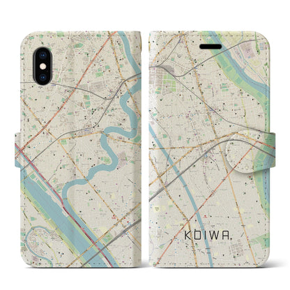 【小岩（東京都）】地図柄iPhoneケース（手帳タイプ）ナチュラル・iPhone XS / X 用