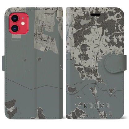 【児島（岡山県）】地図柄iPhoneケース（手帳タイプ）モノトーン・iPhone 11 用