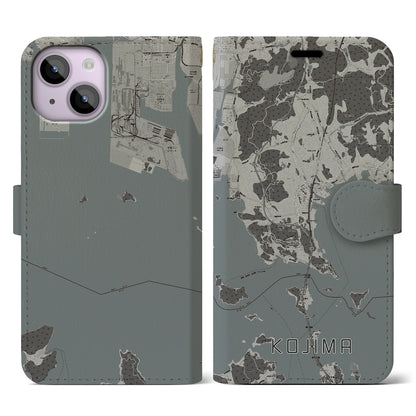 【児島（岡山県）】地図柄iPhoneケース（手帳タイプ）モノトーン・iPhone 14 用
