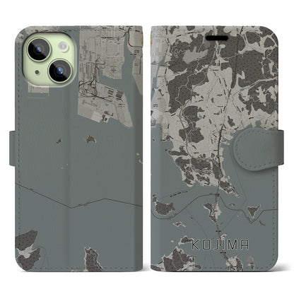 【児島（岡山県）】地図柄iPhoneケース（手帳タイプ）モノトーン・iPhone 15 用