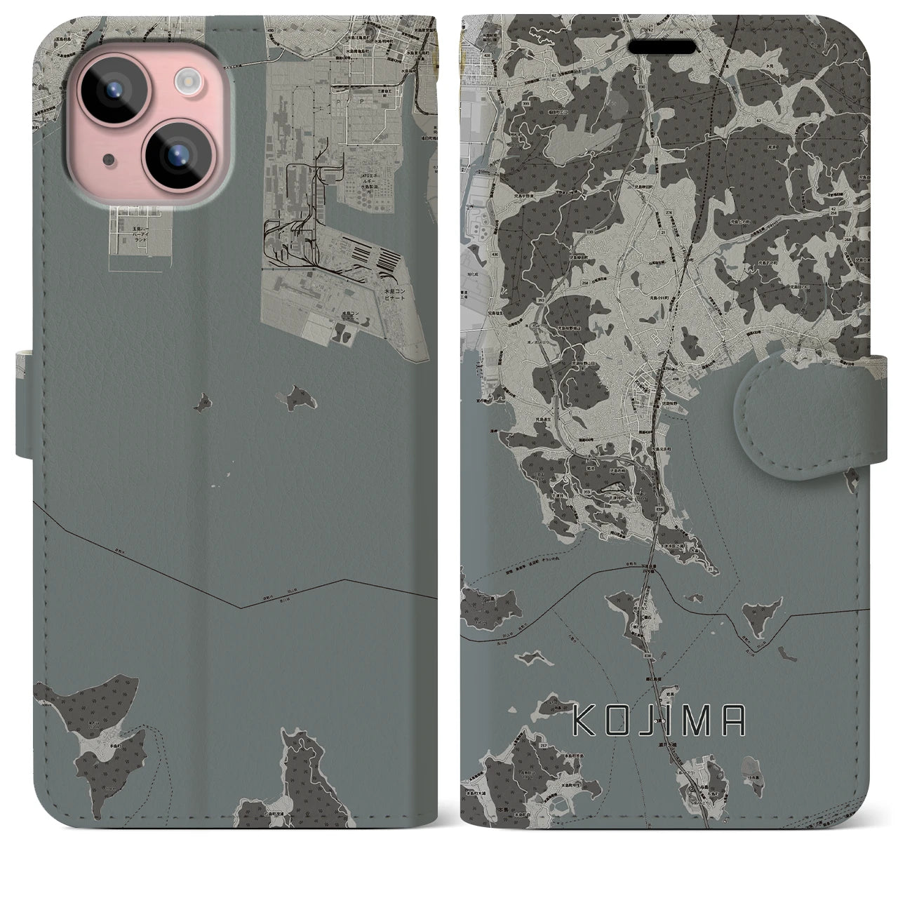 【児島（岡山県）】地図柄iPhoneケース（手帳タイプ）