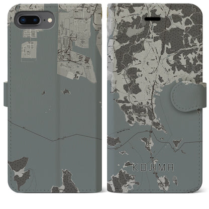 【児島（岡山県）】地図柄iPhoneケース（手帳タイプ）モノトーン・iPhone 8Plus /7Plus / 6sPlus / 6Plus 用