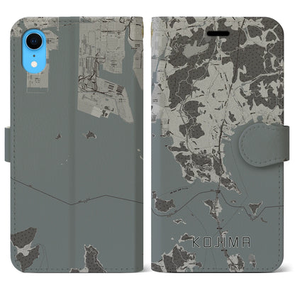 【児島（岡山県）】地図柄iPhoneケース（手帳タイプ）モノトーン・iPhone XR 用