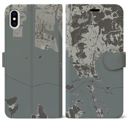 【児島（岡山県）】地図柄iPhoneケース（手帳タイプ）モノトーン・iPhone XS Max 用