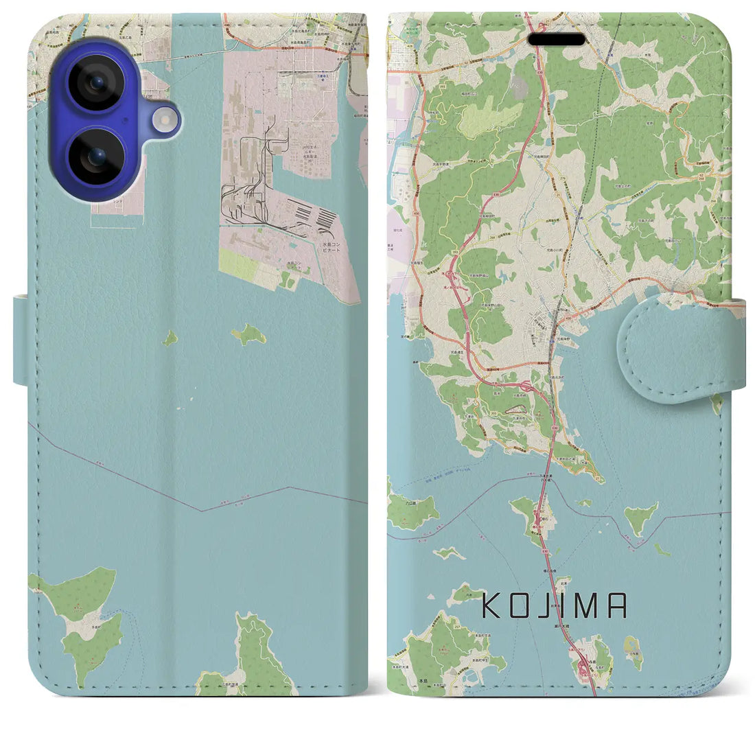 【児島（岡山県）】地図柄iPhoneケース（手帳タイプ）ナチュラル・iPhone 16 Pro Max 用