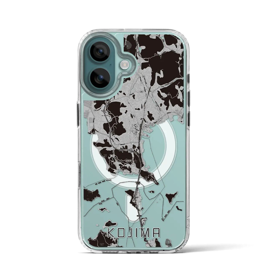 【児島（岡山県）】地図柄iPhoneケース（MagSafeタイプ）モノトーン・iPhone 16 Pro 用