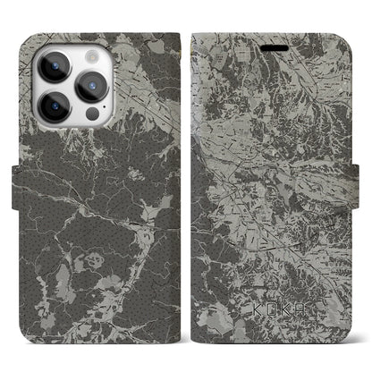 【甲賀（滋賀県）】地図柄iPhoneケース（手帳タイプ）モノトーン・iPhone 14 Pro 用