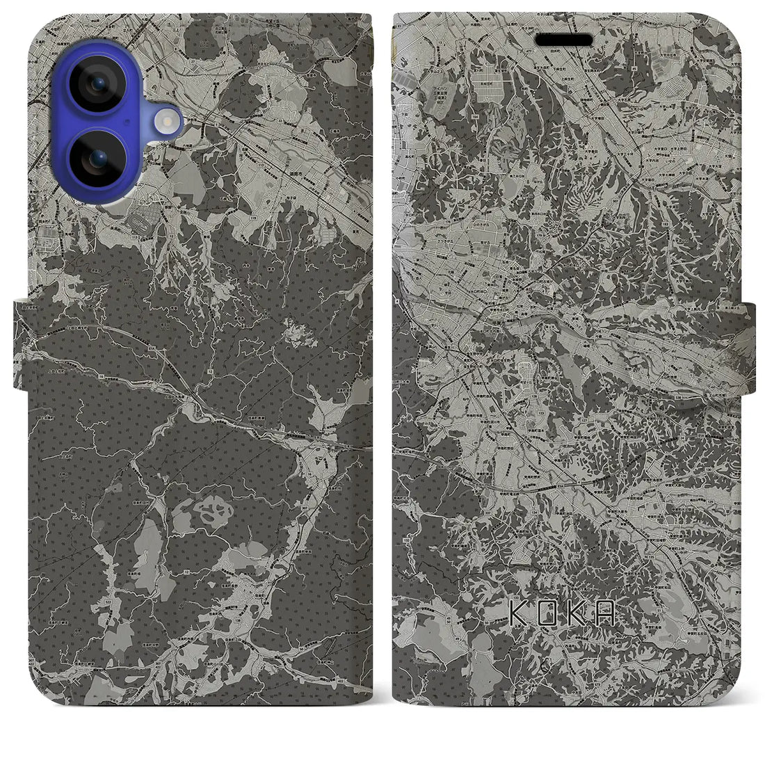 【甲賀(滋賀県)】地図柄iPhoneケース(手帳タイプ)モノトーン・iPhone 16 Pro Max 用