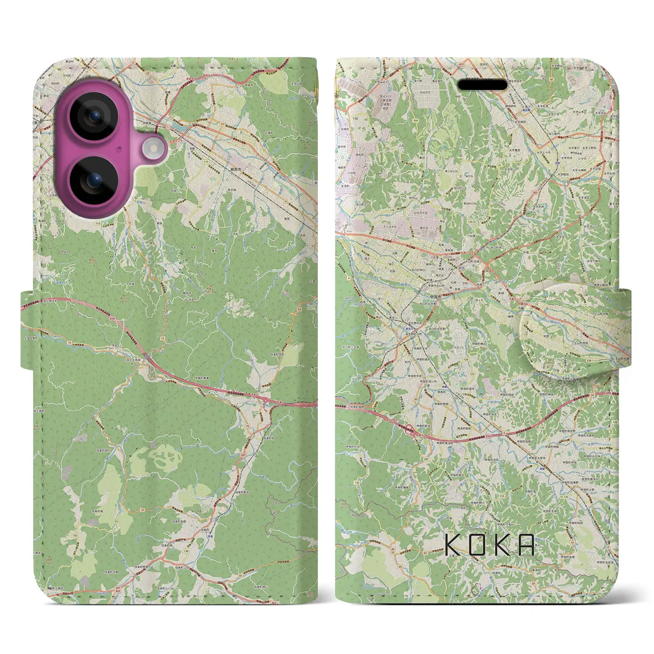 【甲賀（滋賀県）】地図柄iPhoneケース（手帳タイプ）ナチュラル・iPhone 16 Pro 用