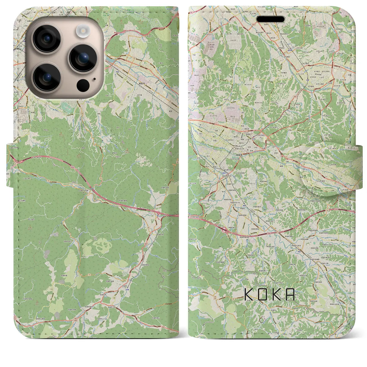 【甲賀（滋賀県）】地図柄iPhoneケース（手帳タイプ）ナチュラル・iPhone 16 Plus 用