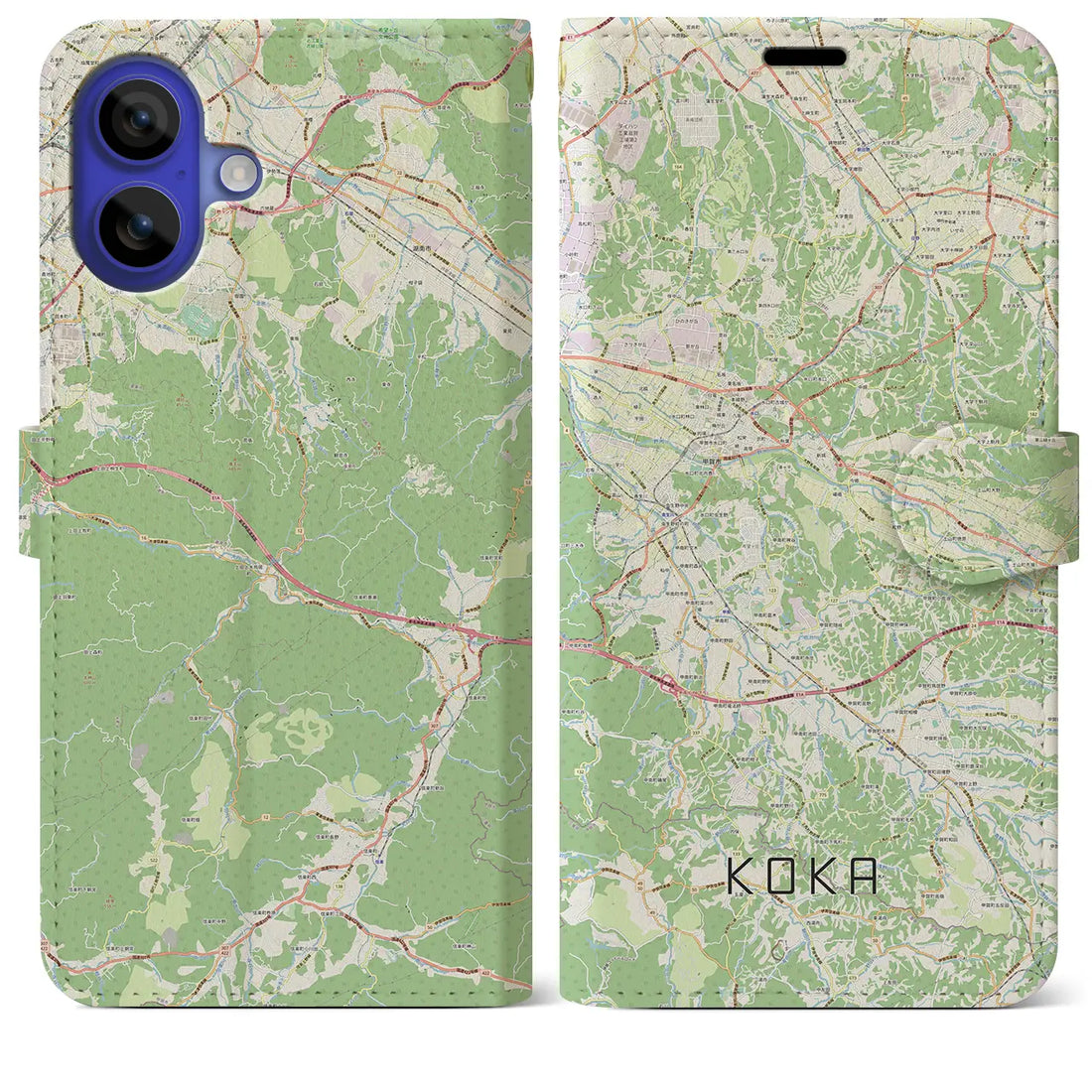 【甲賀（滋賀県）】地図柄iPhoneケース（手帳タイプ）ナチュラル・iPhone 16 Pro Max 用