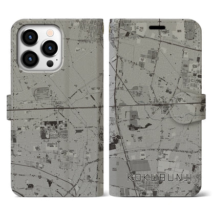 【国分寺（東京都）】地図柄iPhoneケース（手帳タイプ）モノトーン・iPhone 13 Pro 用