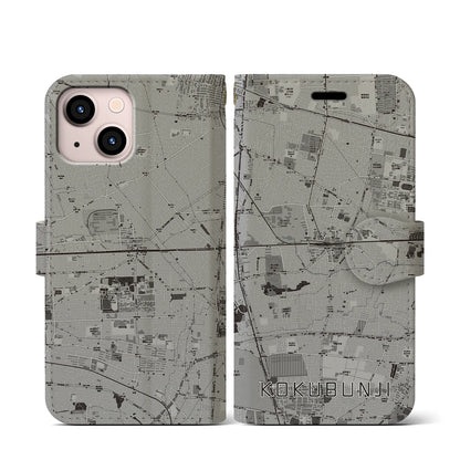 【国分寺（東京都）】地図柄iPhoneケース（手帳タイプ）モノトーン・iPhone 13 mini 用