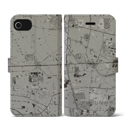 【国分寺（東京都）】地図柄iPhoneケース（手帳タイプ）モノトーン・iPhone SE（第3 / 第2世代） / 8 / 7 / 6s / 6 用