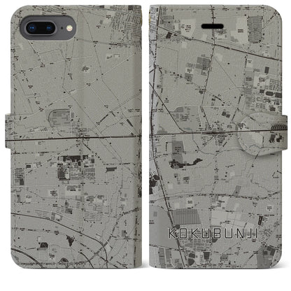 【国分寺（東京都）】地図柄iPhoneケース（手帳タイプ）モノトーン・iPhone 8Plus /7Plus / 6sPlus / 6Plus 用