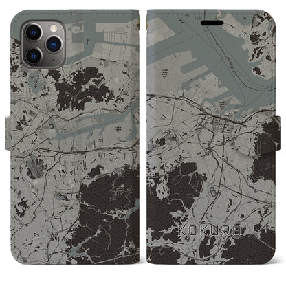 【小倉（福岡県）】地図柄iPhoneケース（手帳タイプ）モノトーン・iPhone 11 Pro Max 用
