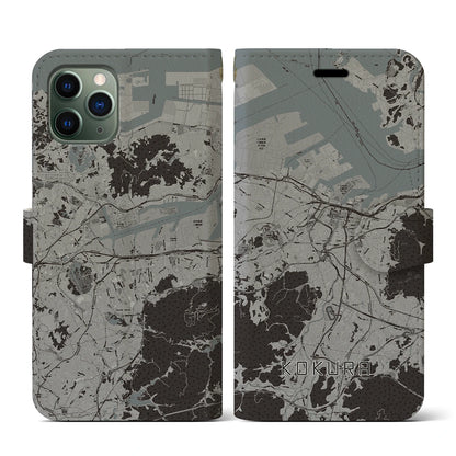 【小倉（福岡県）】地図柄iPhoneケース（手帳タイプ）モノトーン・iPhone 11 Pro 用