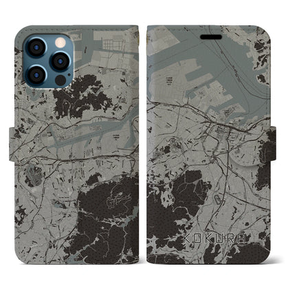 【小倉（福岡県）】地図柄iPhoneケース（手帳タイプ）モノトーン・iPhone 12 / 12 Pro 用