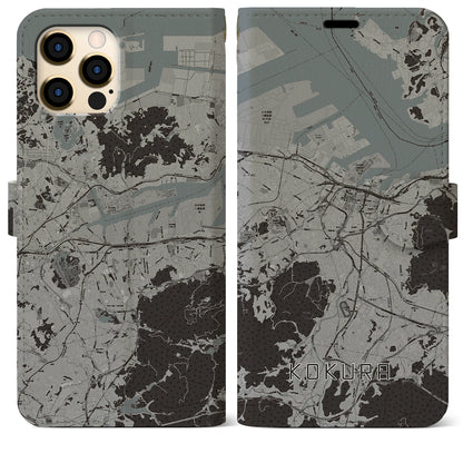 【小倉（福岡県）】地図柄iPhoneケース（手帳タイプ）モノトーン・iPhone 12 Pro Max 用