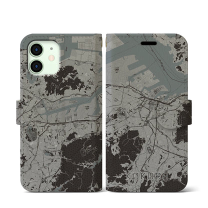 【小倉（福岡県）】地図柄iPhoneケース（手帳タイプ）モノトーン・iPhone 12 mini 用