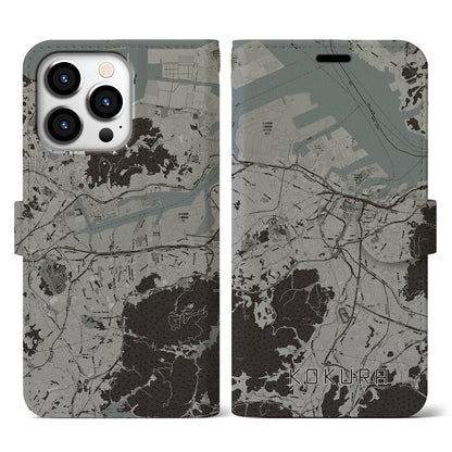 【小倉（福岡県）】地図柄iPhoneケース（手帳タイプ）モノトーン・iPhone 13 Pro 用