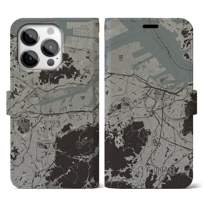 【小倉（福岡県）】地図柄iPhoneケース（手帳タイプ）モノトーン・iPhone 14 Pro 用