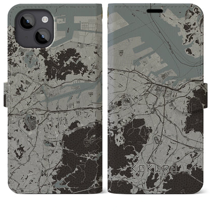 【小倉（福岡県）】地図柄iPhoneケース（手帳タイプ）モノトーン・iPhone 14 Plus 用